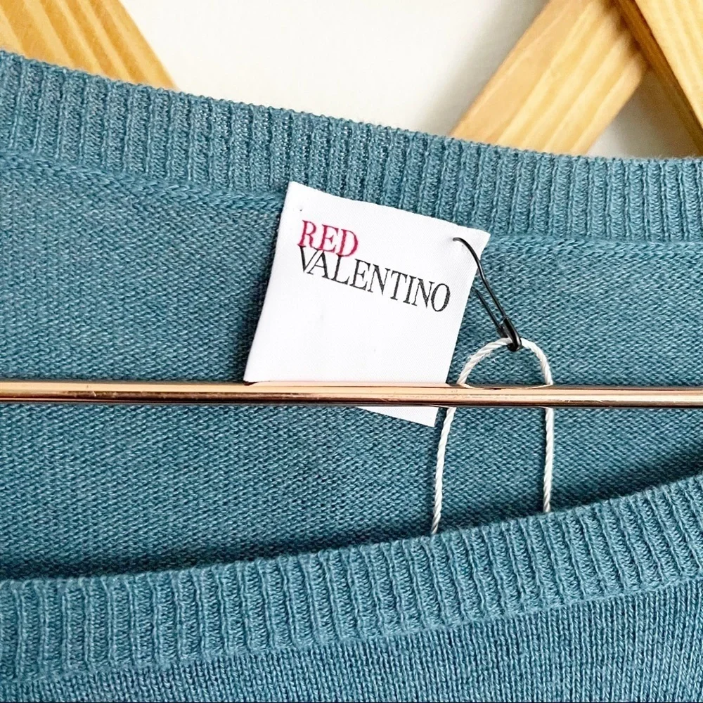 Red Valentino Teal Ruffled Sweater Dress - Picture 4 of 5